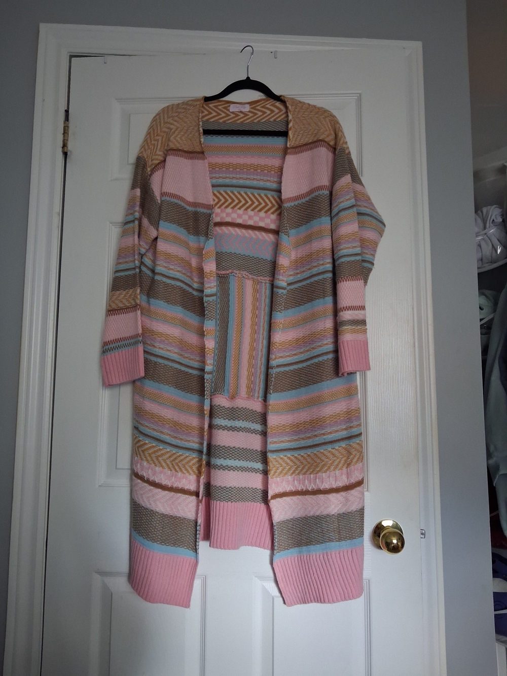Pink Lily Pastel Striped Open-Front Cardigan - Pink, Tan, Gray, Light Blue